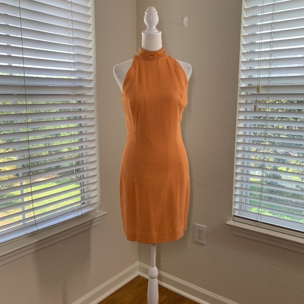Dore by Della Roufogali Size 6 Orange Bodycon Halter Knee Length Dress